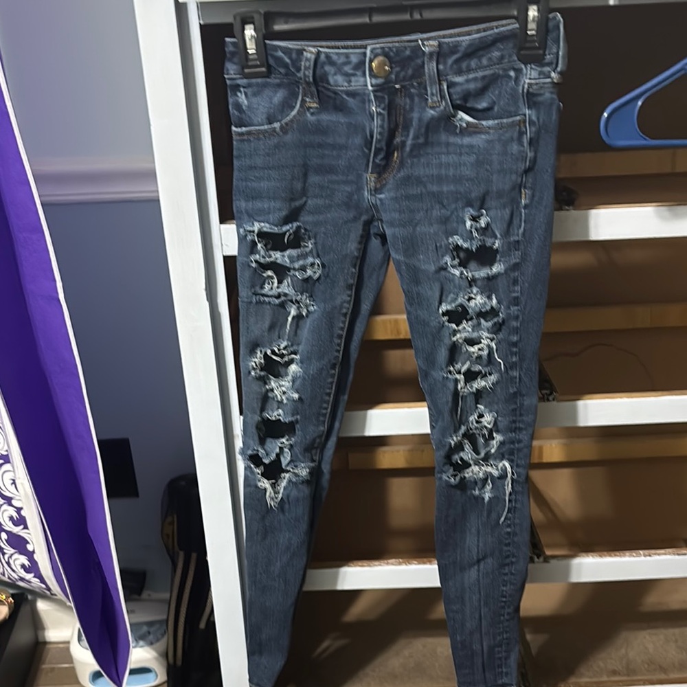 American Girl Blue Skinny Distressed Jeans